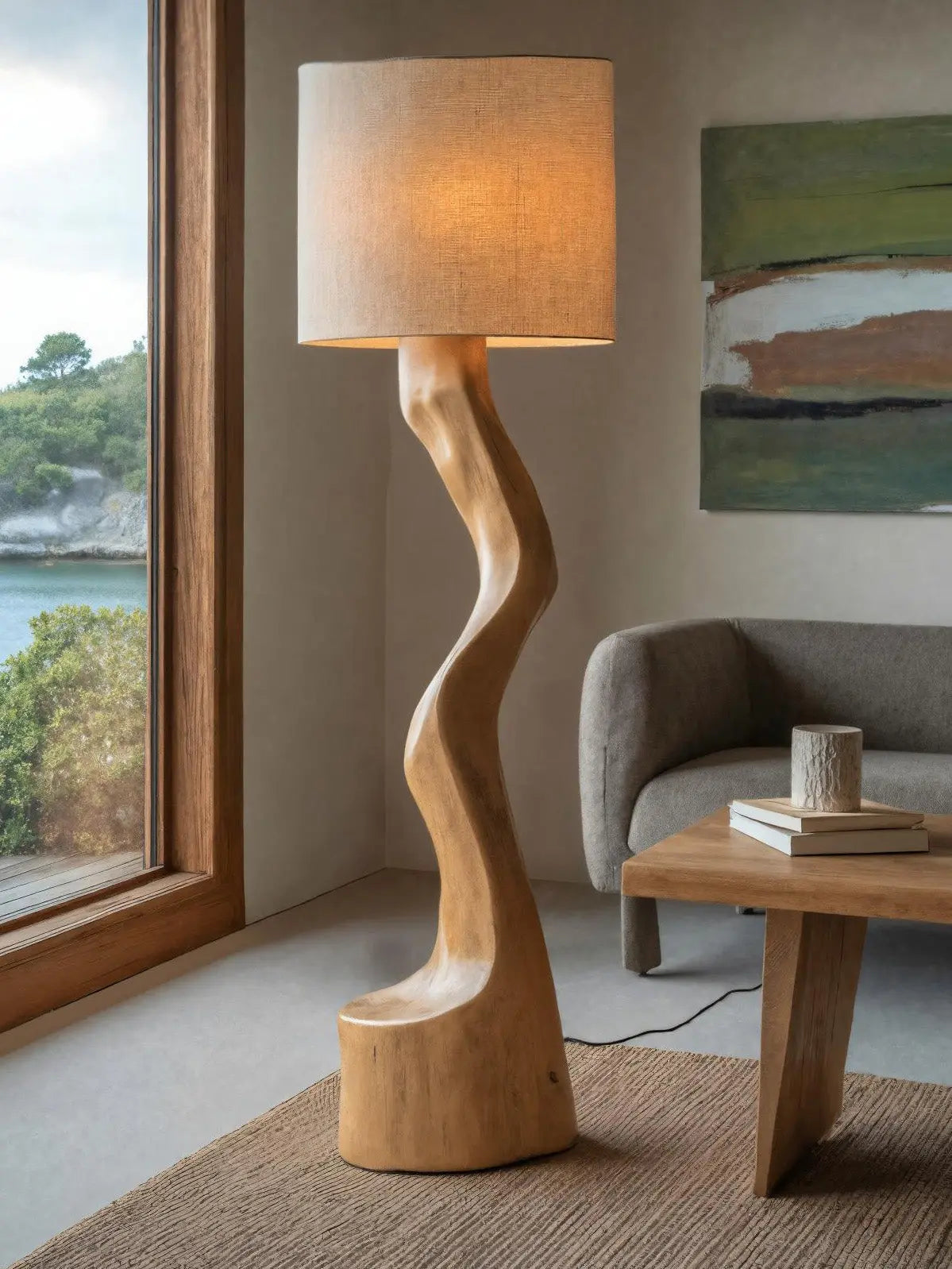Rustic Sculptural Floor Lamp With Curved Base For Bedroom Kitchnce