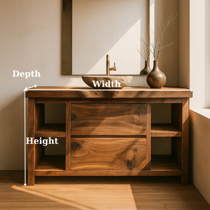 Handcrafted Solid Wood Bathroom Vanity with Live Edge Top and Curved Drawer Design Kitchnce