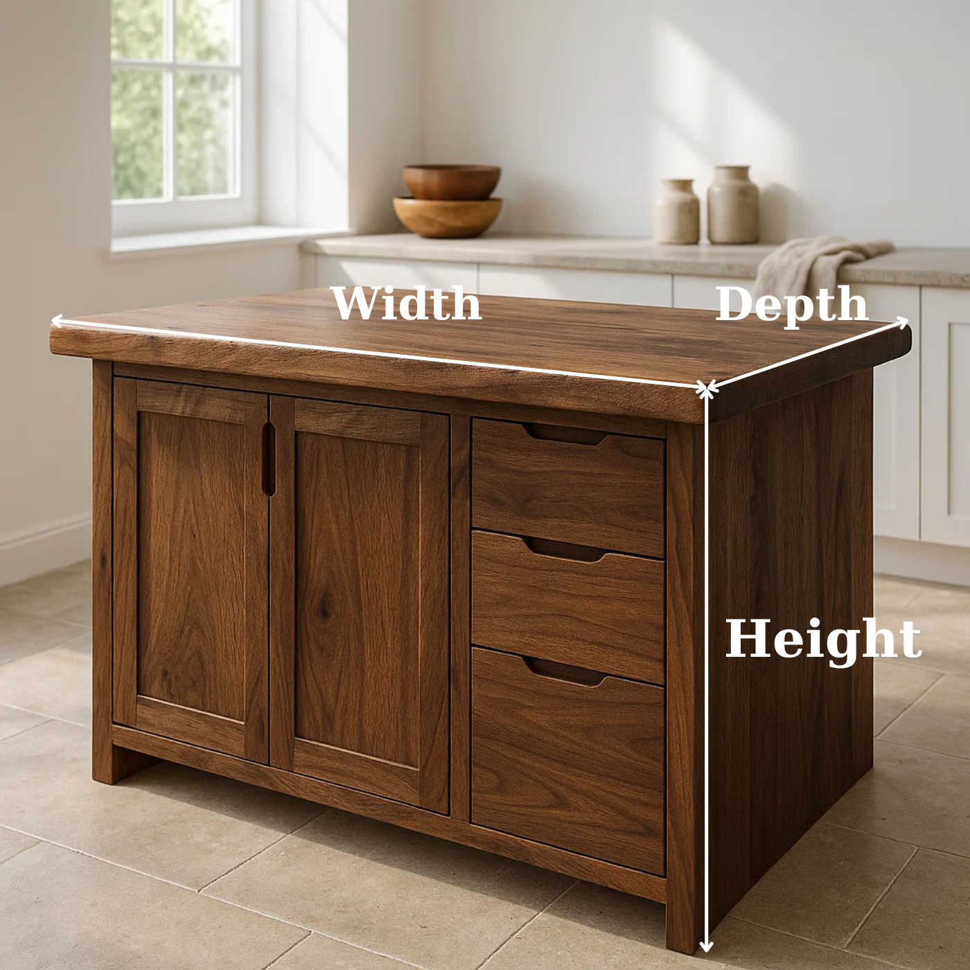 Handcrafted Soild Wood Kitchen Island - Modern Storage Cabinet & Prep Station Kitchnce