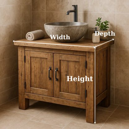 Handcrafted Soild Wood Bathroom Vanity | Compact Single Sink Cabinet Storage Kitchnce