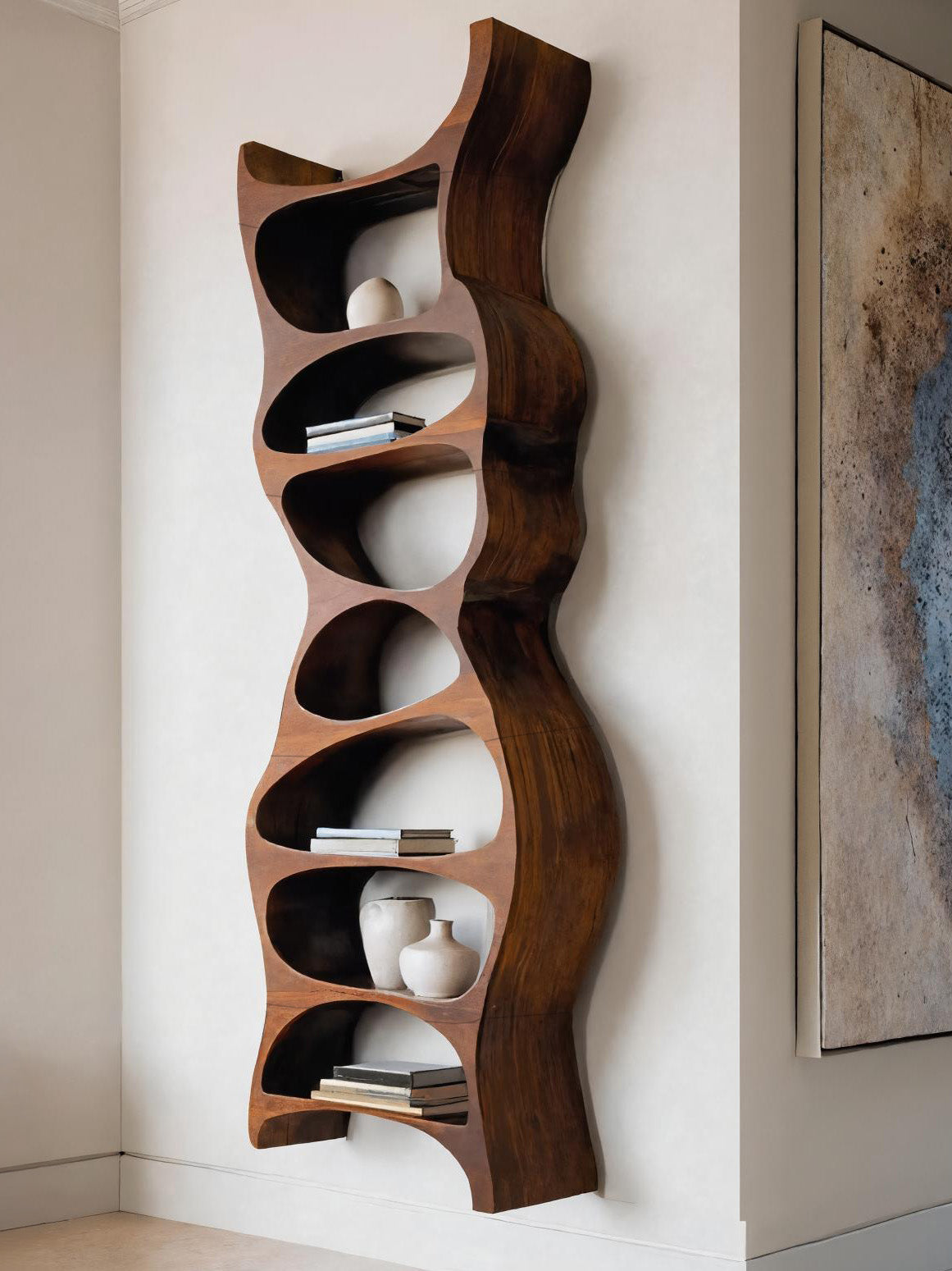 Tall Sculptural Wall Mounted Bookshelf For Living Room Kitchnce