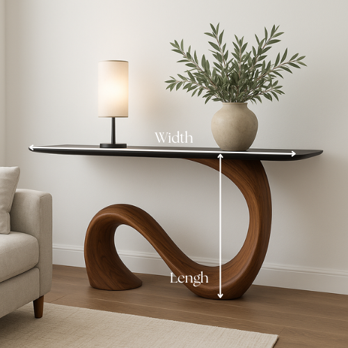 Handcrafted Solid Wood Wave Console Table – Modern Sculptural Form Kitchnce