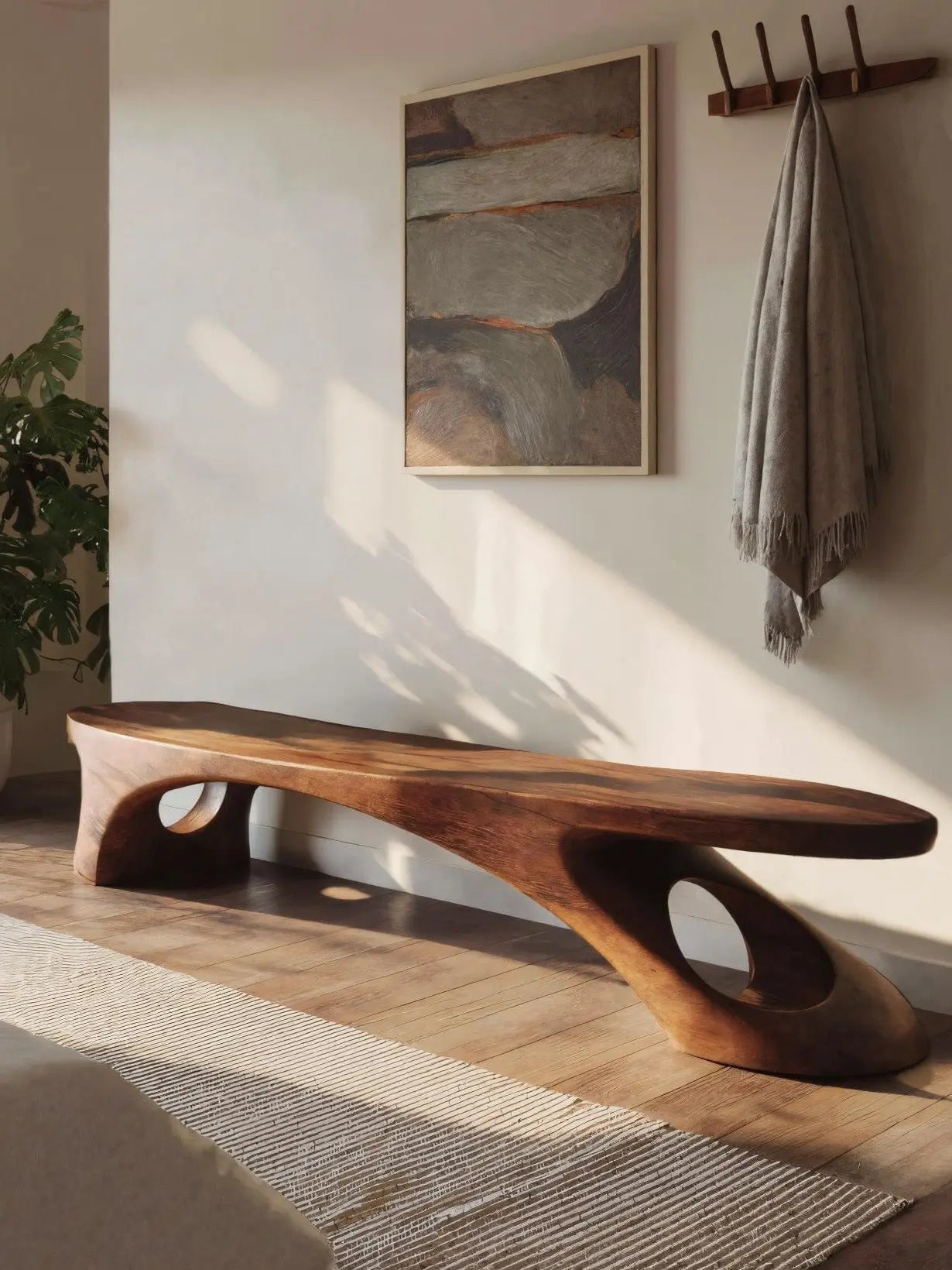 Modern Sculptural Bench With Organic Design For Entryway Kitchnce