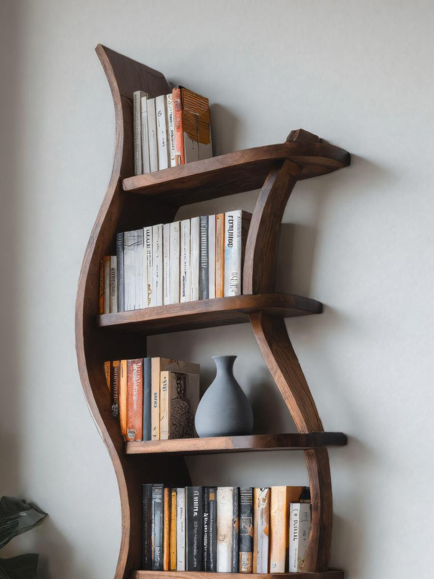 Modern Sculptural Bookshelf With Curved Design For Living Room Kitchnce