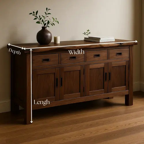 Handcrafted Solid Wood Live Edge Console Table – Rustic Walnut with Drawers Kitchnce