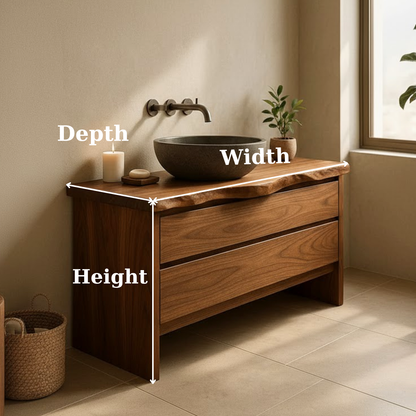 Handcrafted Solid Wood Bathroom Vanity with Live Edge Top - Rustic Modern Washstand Kitchnce