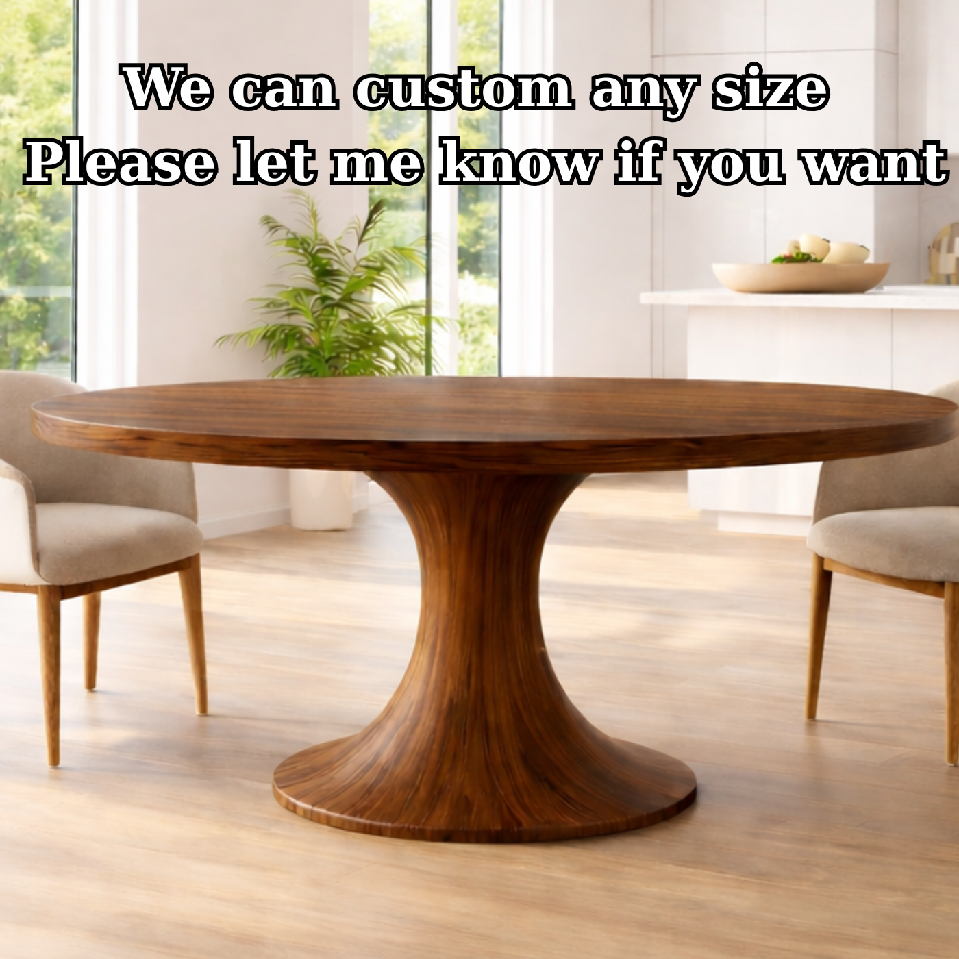 Modern Solid Wood Round Dining Table with Sculptural Pedestal Base