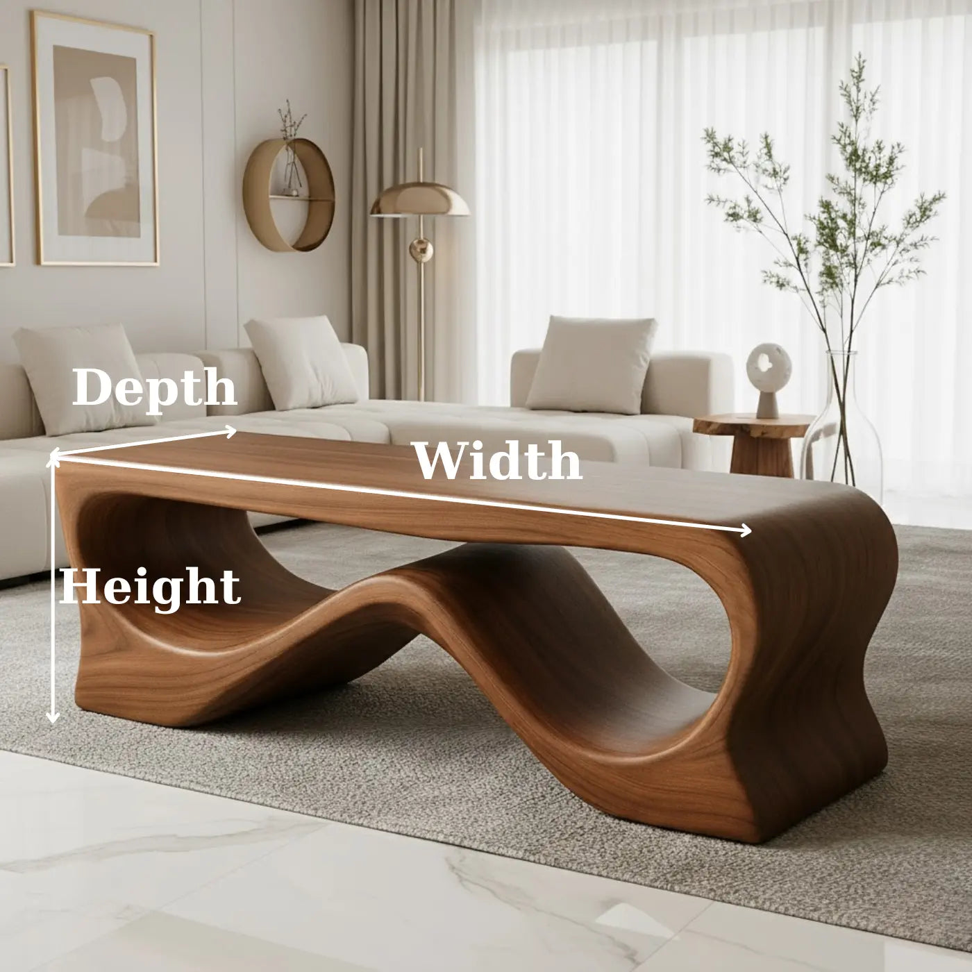 Handcrafted Solid Wood Coffee Table – Sculptural Walnut Wave Design Kitchnce