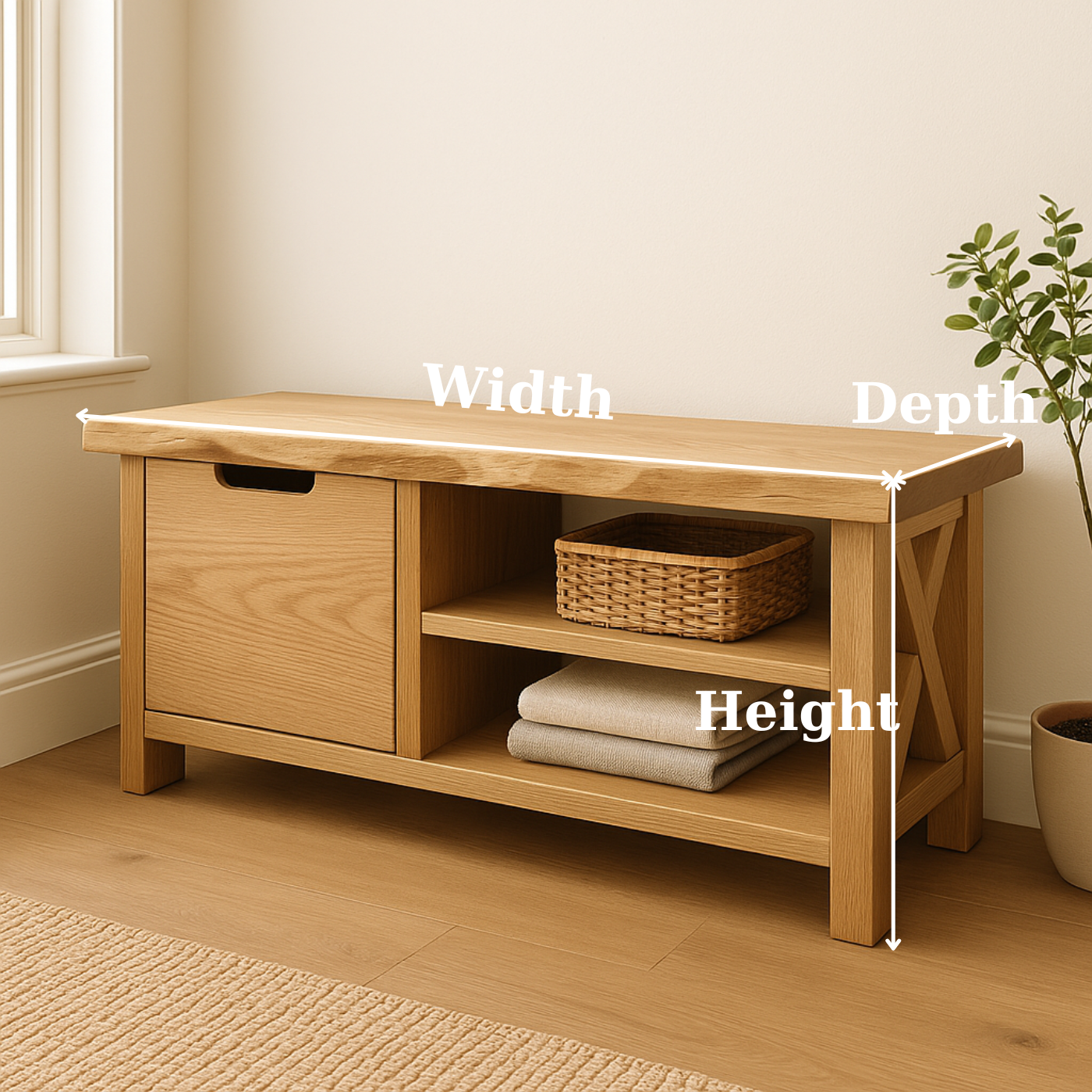 Handcrafted Solid Wood Bench – Modern Rustic Seating with X-Accent and Storage Kitchnce