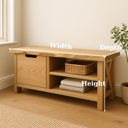Handcrafted Solid Wood Bench – Modern Rustic Seating with X-Accent and Storage Kitchnce