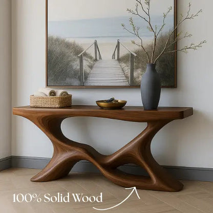 Handcrafted Solid Wood Shoreline Console Table – Modern Organic Sculpture Kitchnce