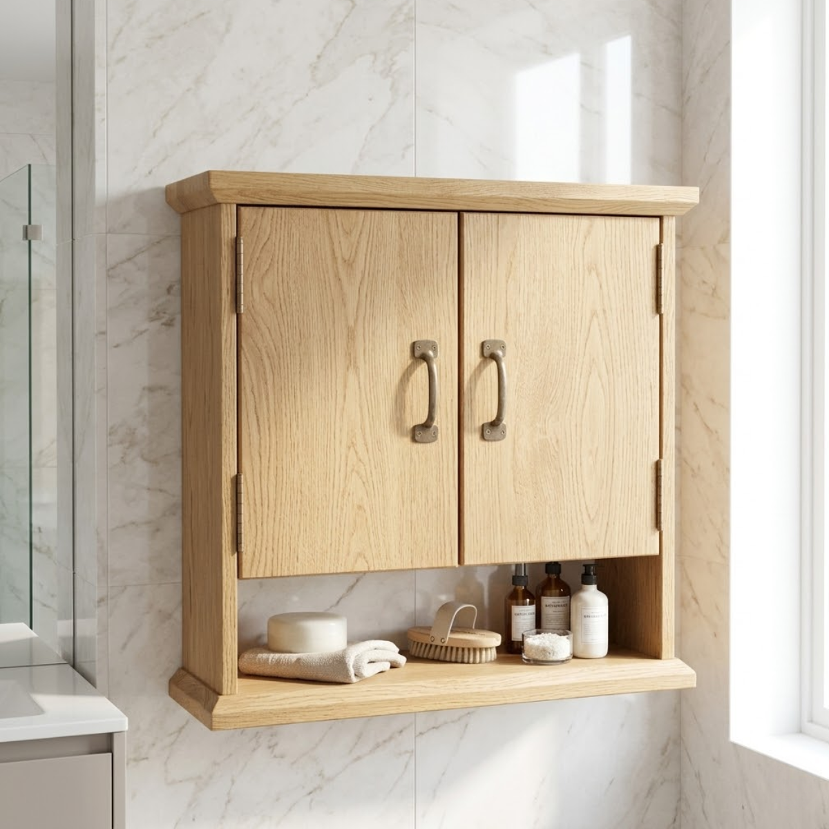 Floating Bathroom Cabinet, Wall Mounted Double Door Vanity Storage Organizer Shelf
