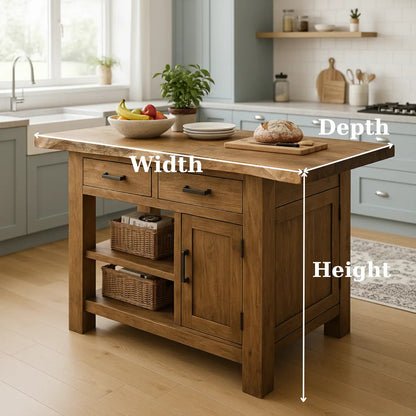 Handcrafted Solid Wood Kitchen Island - Live-Edge Top, Drawers & Cabinet Kitchnce