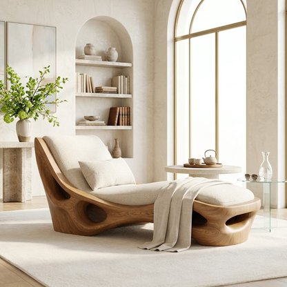 Modern Sculptural Chaise Lounge Chair, Curved Minimalist Statement Furniture Decor
