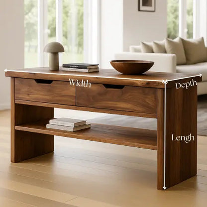 Handcrafted Solid Wood Console Table – Walnut Finish with Drawers and Open Shelf Kitchnce