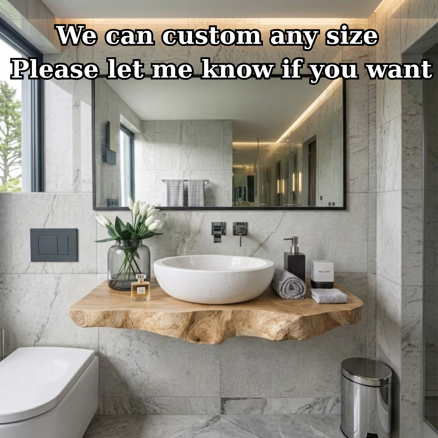 Floating Live Edge Solid Wood Bathroom Vanity Shelf – Natural Wood Wall Mounted Vanity Top Kitchnce
