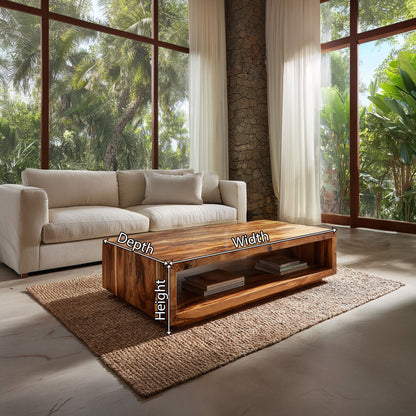 Minimalist Solid Wood Coffee Table With Open Shelf