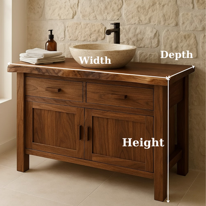 Handcrafted Solid Wood Bathroom Vanity - Live Edge Top Cabinet with Drawers & Doors Kitchnce