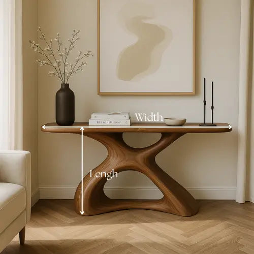 Handcrafted Solid Wood Aura Console Table – Modern Organic Form Kitchnce