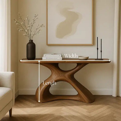 Handcrafted Solid Wood Aura Console Table – Modern Organic Form Kitchnce