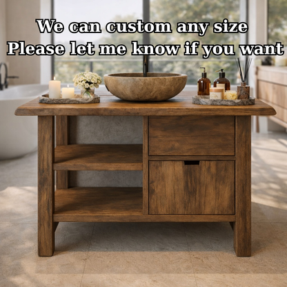 Modern Solid Wood Vanity Cabinet with Drawer and Open Storage for Minimalist Bathrooms