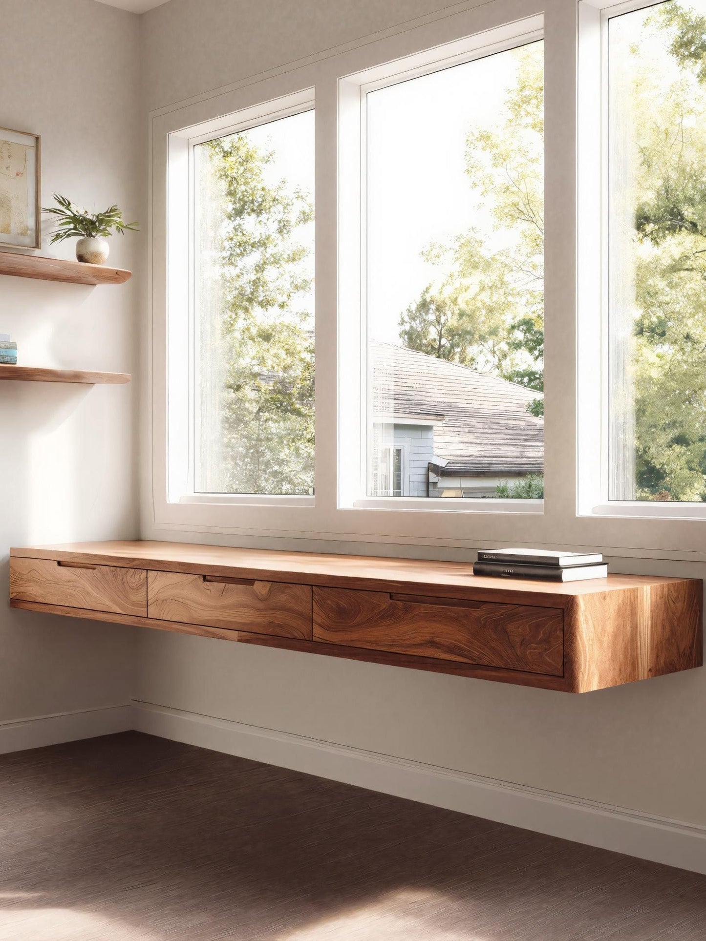 Modern Floating Desk With Drawers For Home Office