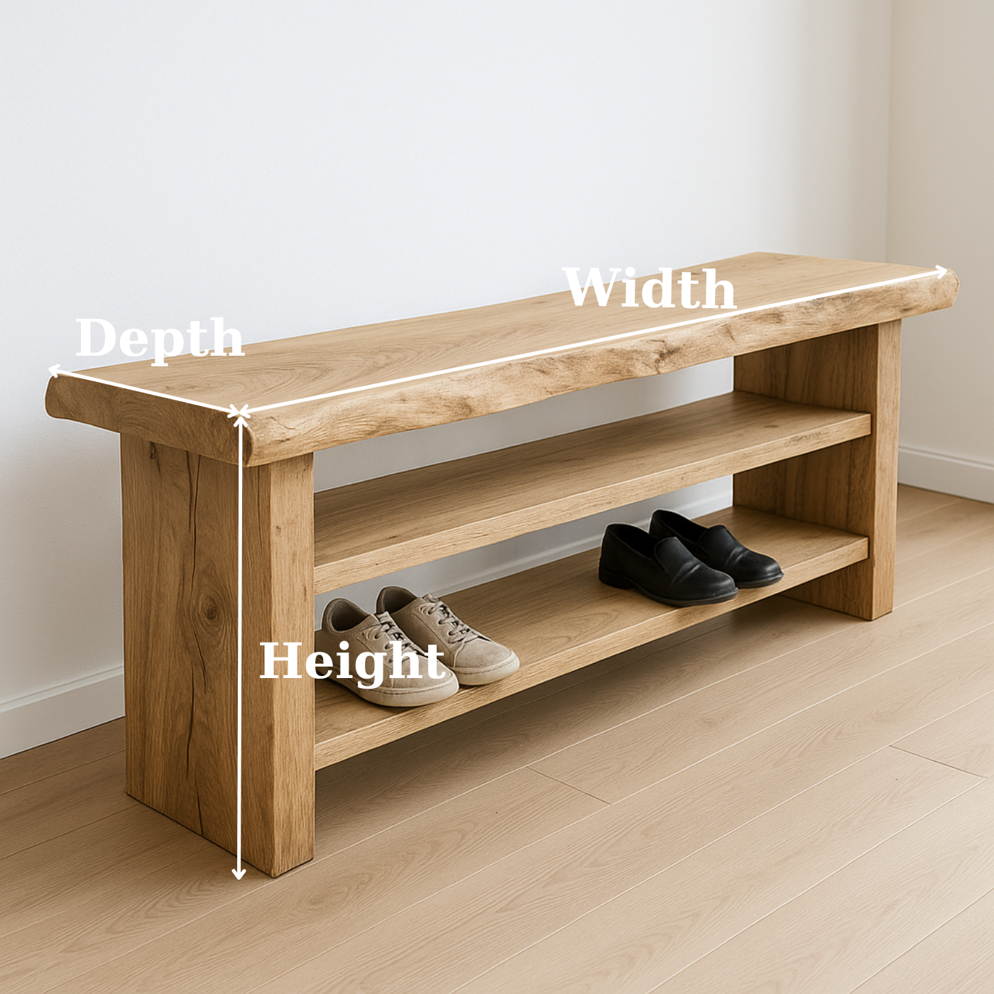Handcrafted Solid Wood Entryway Bench with Shoe Storage – Natural Live-Edge Design Kitchnce