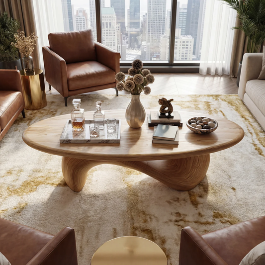 Sculptural Oval Coffee Table with Organic Curve Base for Classic Interiors