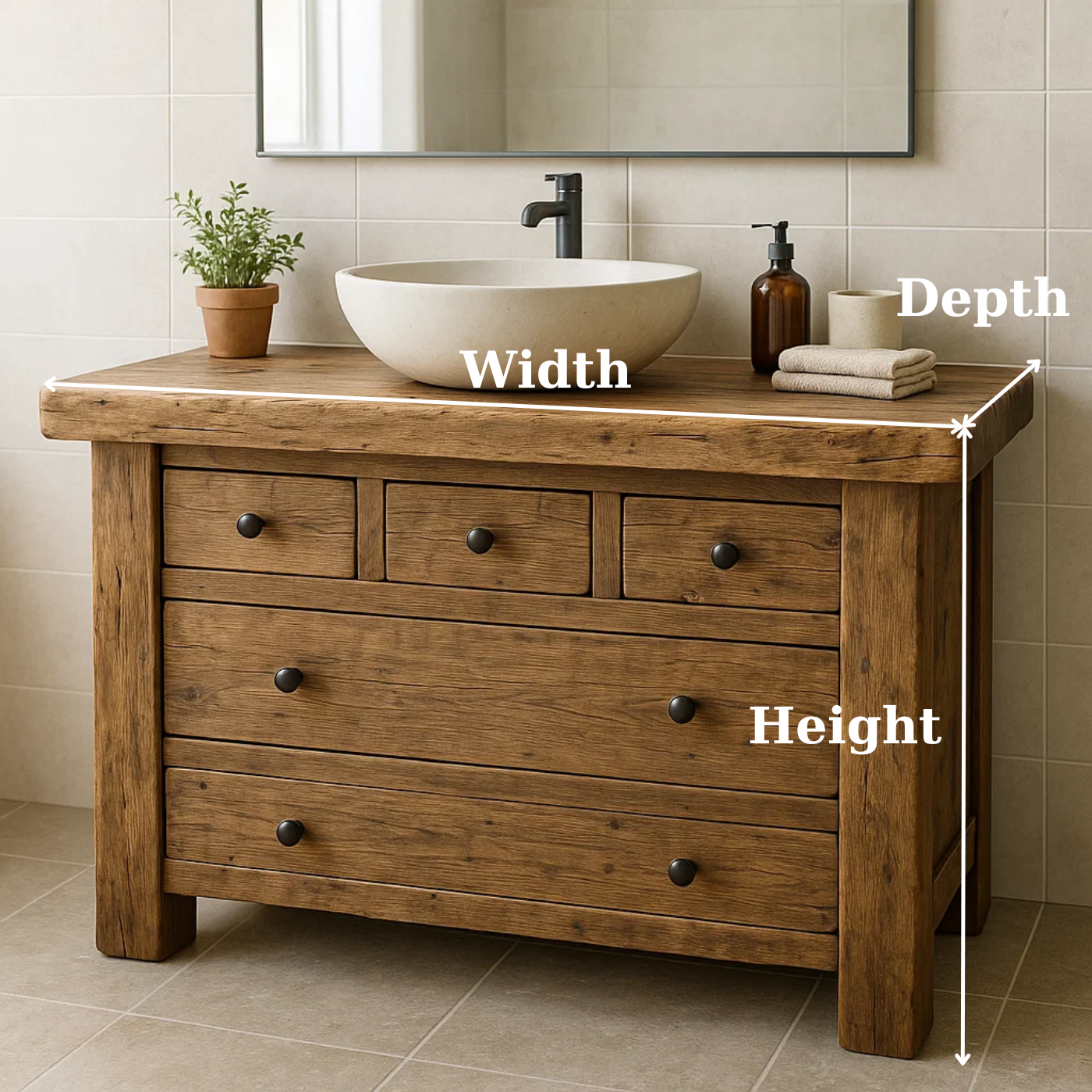 Handcrafted Solid Wood Single Bathroom Vanity - Rustic Storage Cabinet with Drawers Kitchnce