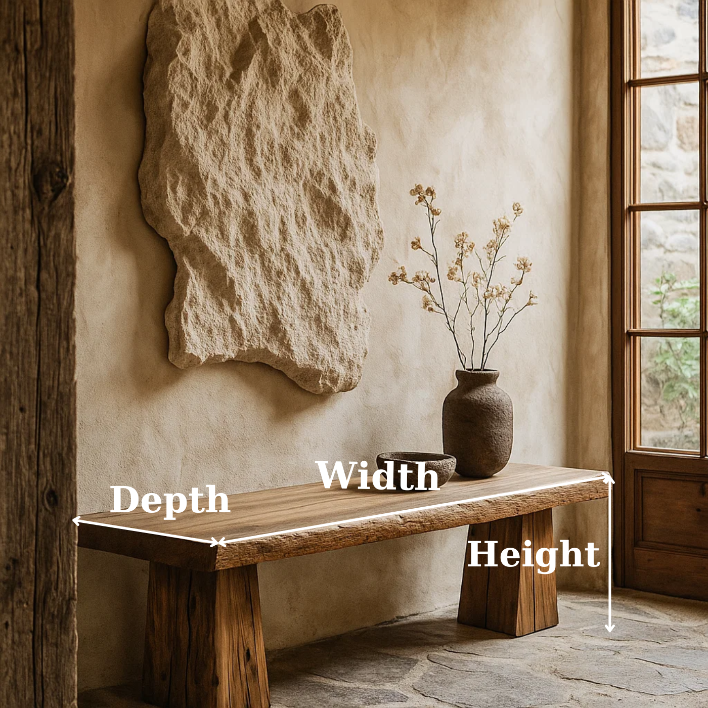 Handcrafted Solid Wood Rustic Bench – Natural Live-Edge Slab Entryway Seating Kitchnce