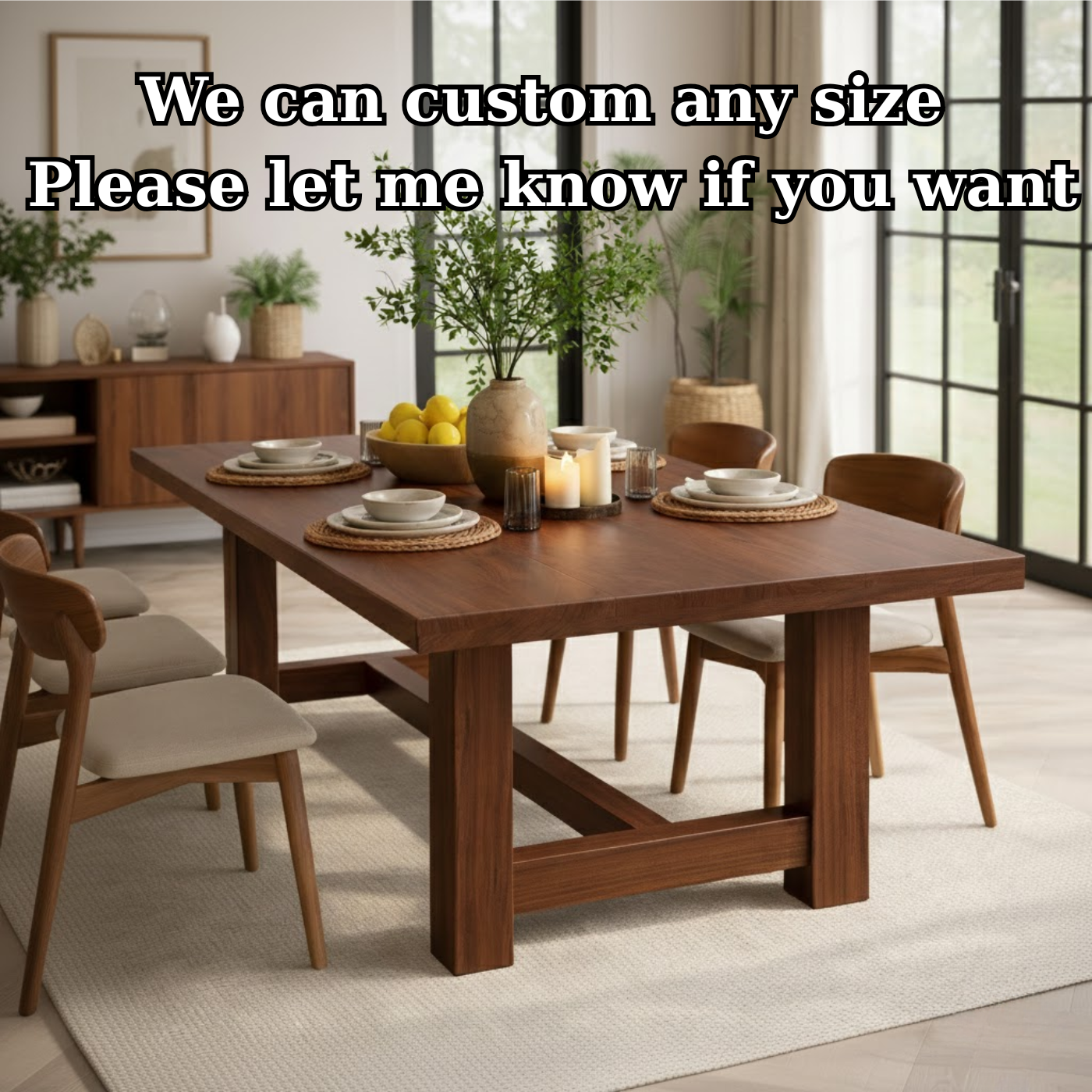 Solid Wood Rectangular Dining Table Modern Trestle Base