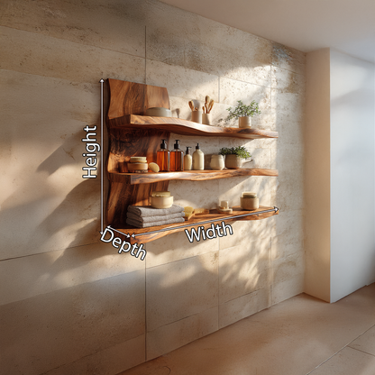 Sculptural Triple Tier Wall Shelf with Flowing Wood Layers