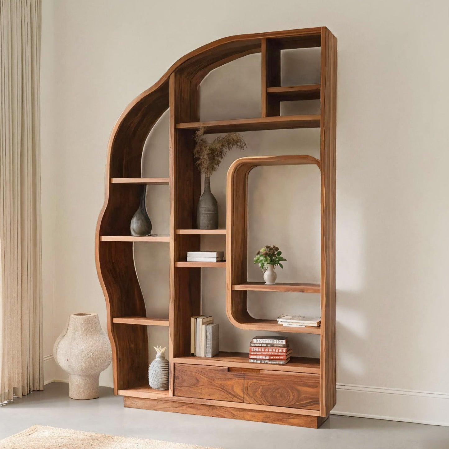 Minimalist Organic Bookshelf With Drawers For Home Decor Kitchnce