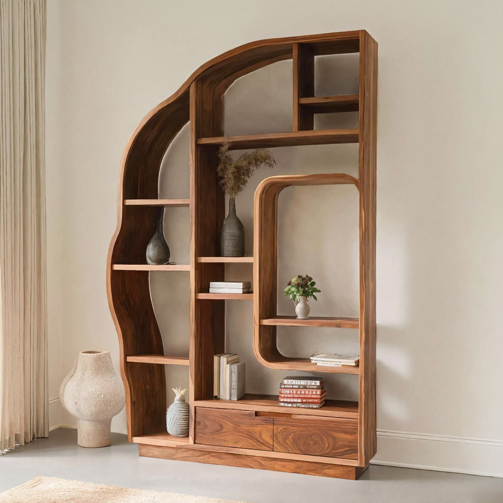 Minimalist Organic Bookshelf With Drawers For Home Decor Kitchnce