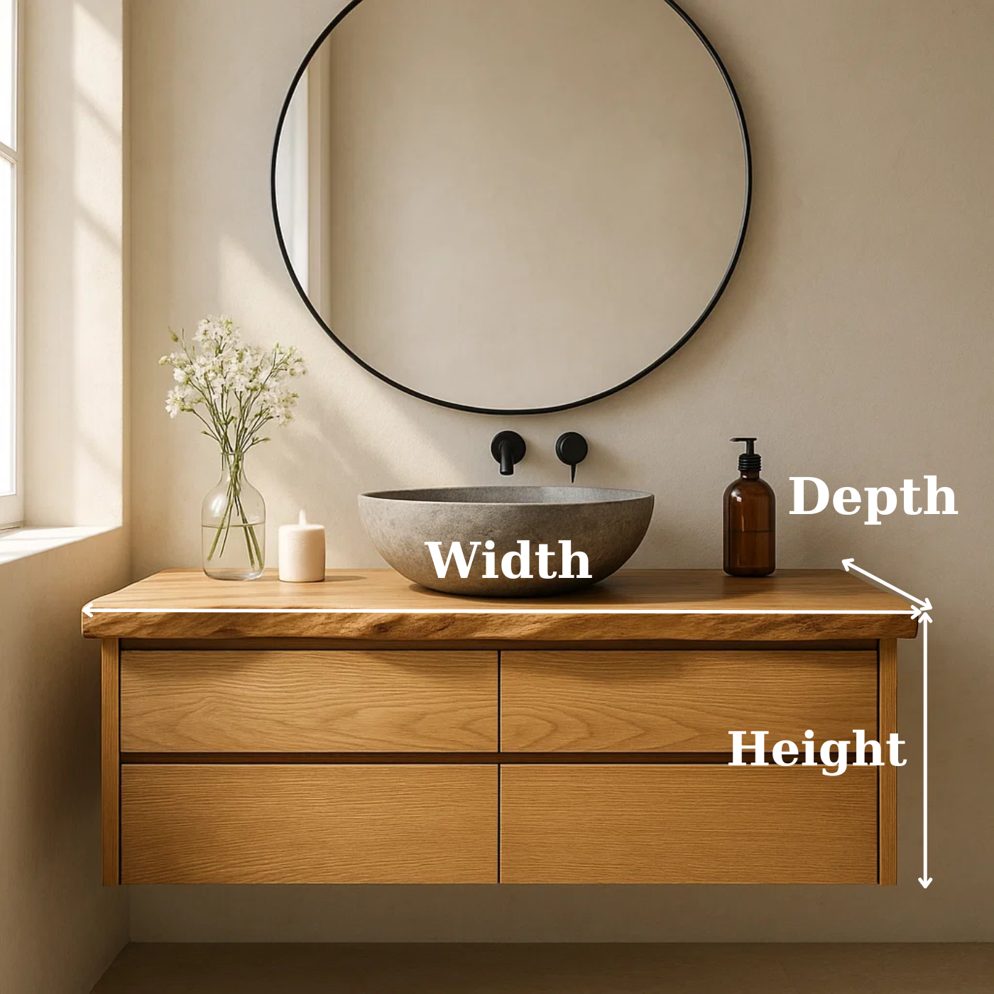 Handcrafted Solid Wood Floating Bathroom Vanity with Live Edge Top - Minimalist Modern Design Kitchnce