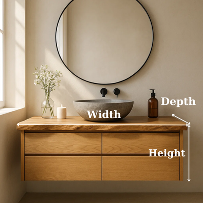 Handcrafted Solid Wood Floating Bathroom Vanity with Live Edge Top - Minimalist Modern Design Kitchnce