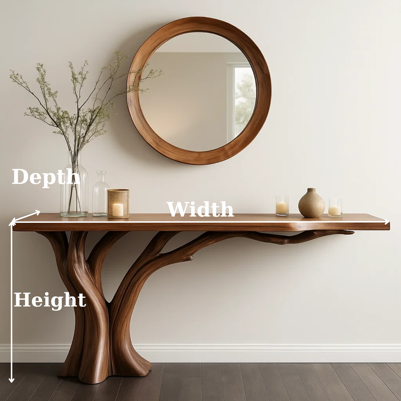 Handcrafted Solid Wood Entryway Console Table with Organic Branch Design Kitchnce