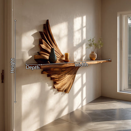 Layered Sculptural Floating Wall Shelf in Natural Wood