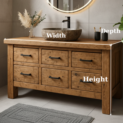 Handcrafted Soild Wood Bathroom Vanity - Farmhouse Storage Cabinet with 6 Drawers Kitchnce