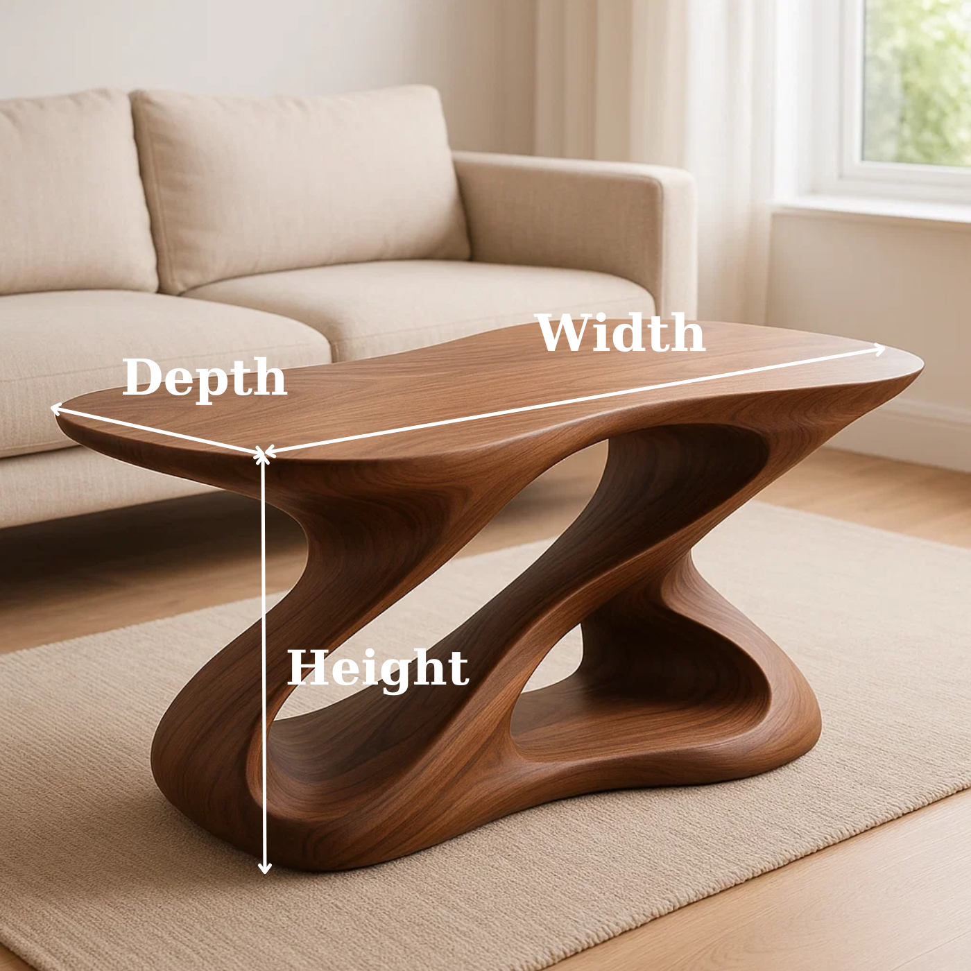 Handcrafted Solid Wood Coffee Table – Rustic Thick Slab Design for Living Room