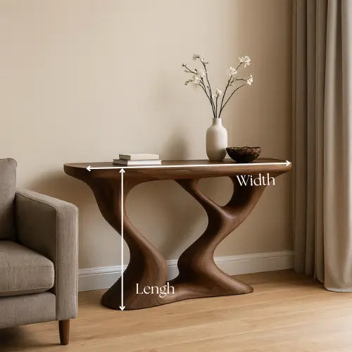 Handcrafted Solid Wood Duality Console Table – Modern Organic Form Kitchnce