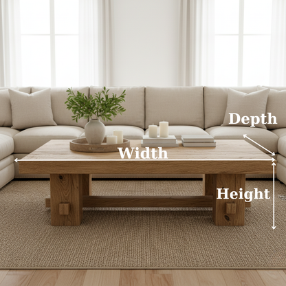Handcrafted Solid Wood Coffee Table – Rustic Farmhouse Block Design for Living Room Kitchnce
