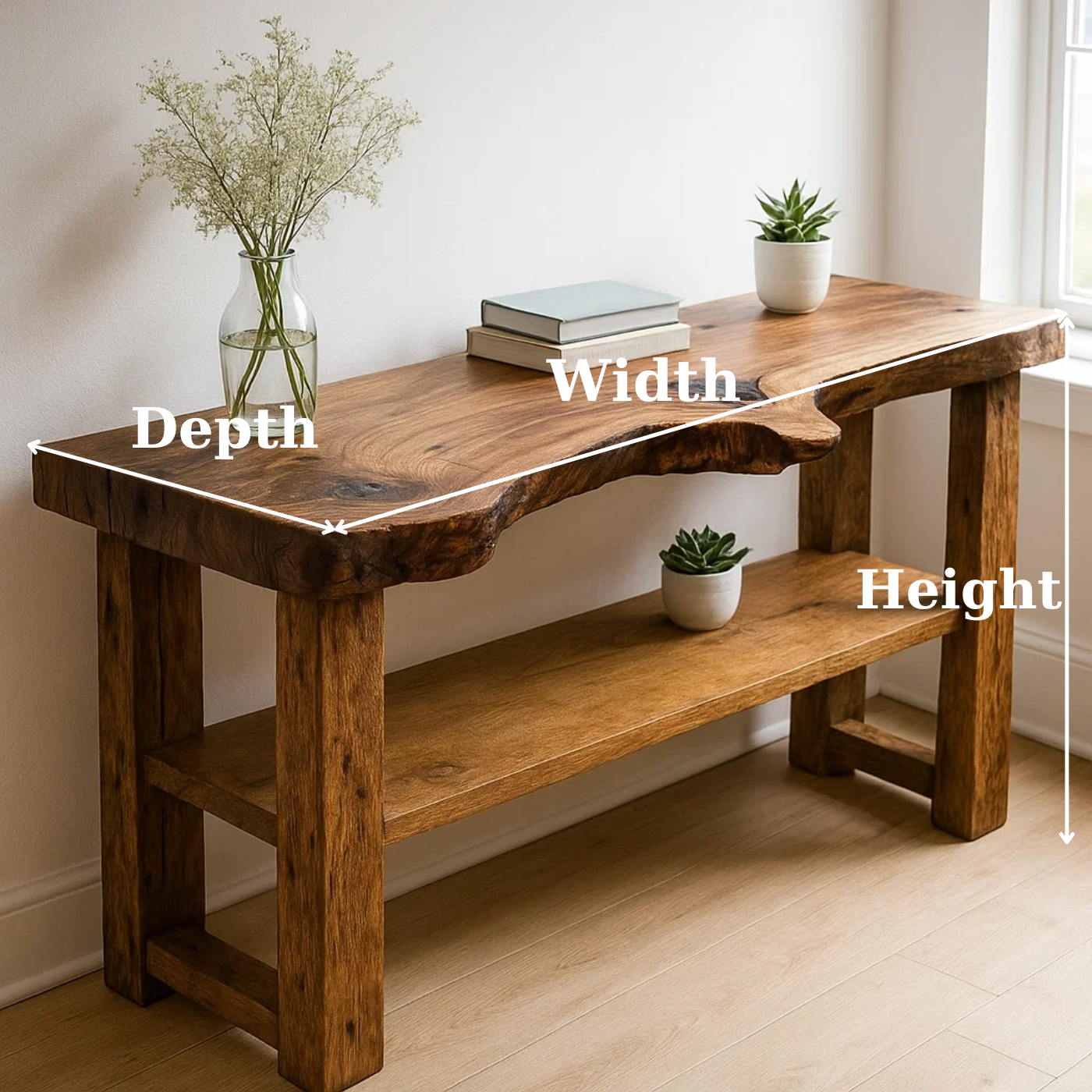 Handcrafted Solid Wood Console Table – Sculptural Organic Live-Edge Design Kitchnce