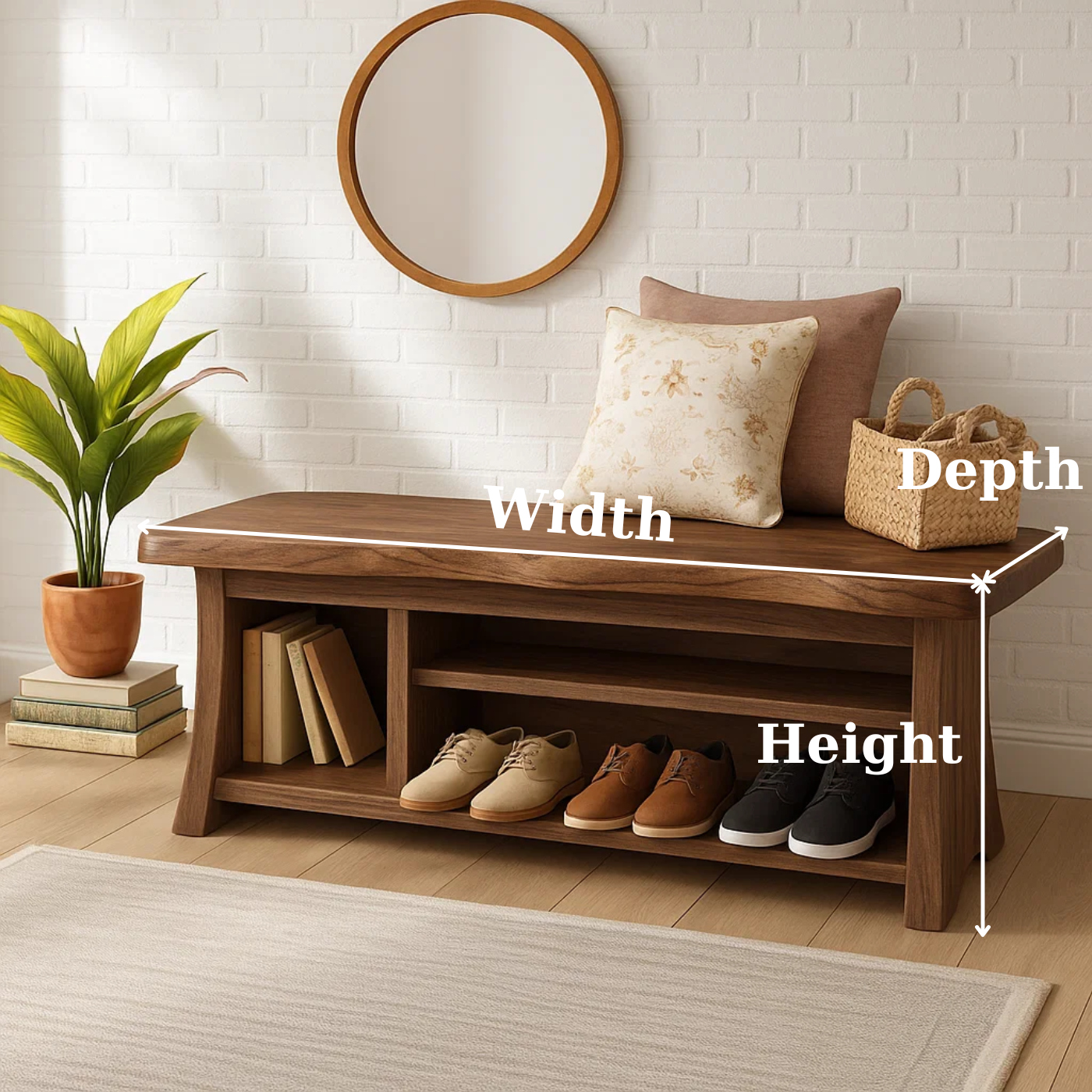 Handcrafted Solid Wood Walnut Bench – Organic Design with Integrated Shelving Kitchnce