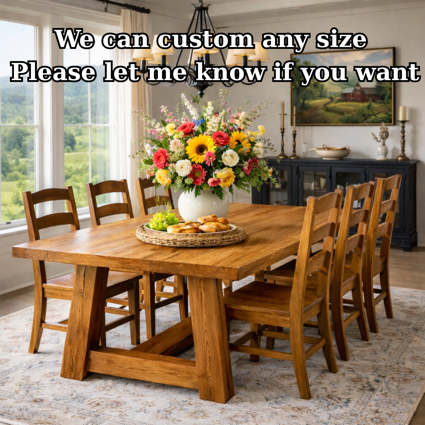 Solid Wood Farmhouse Dining Table with A-Frame Trestle Base