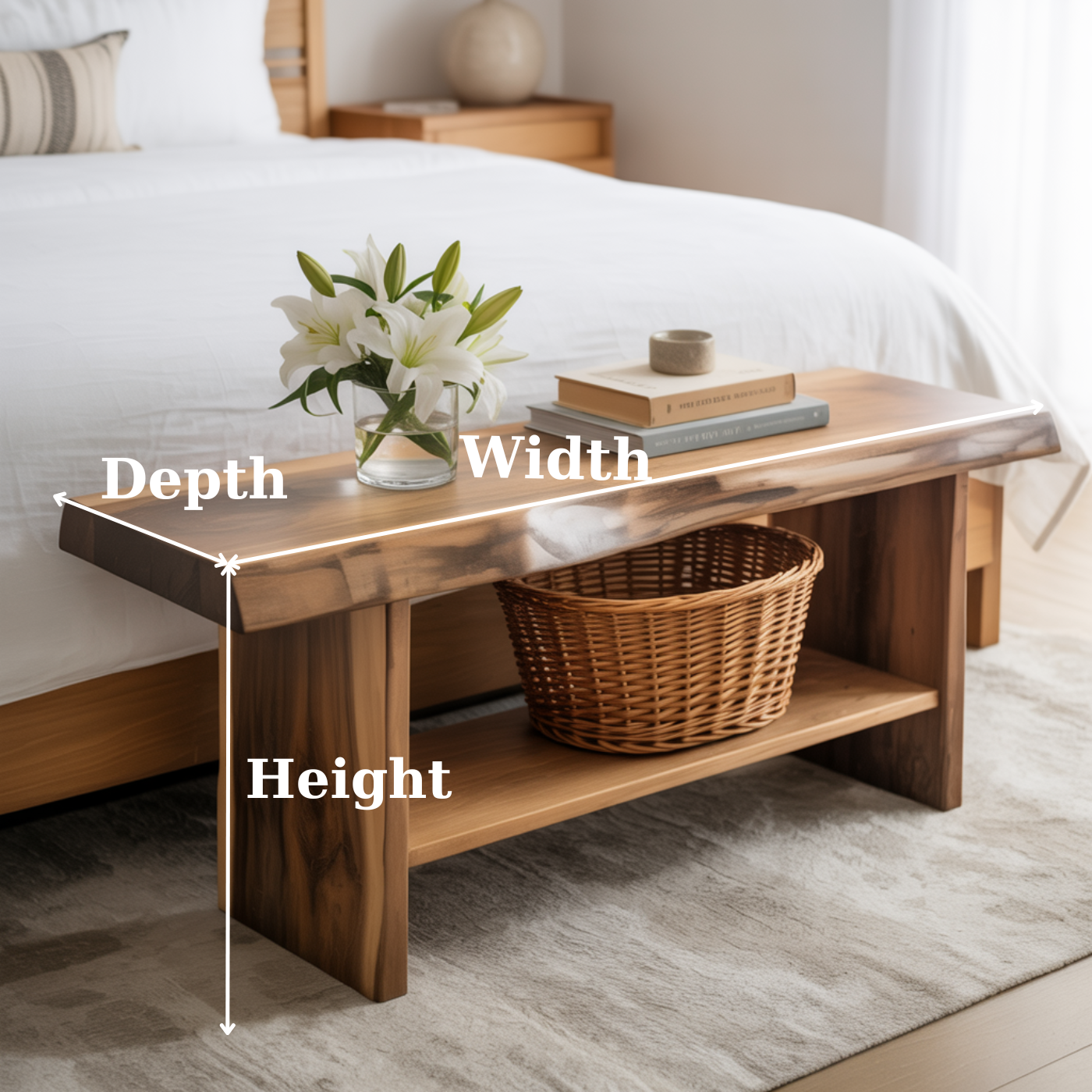 Handcrafted Solid Wood Bench – Live Edge Seating & Bedroom Storage Kitchnce