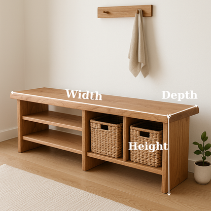 Handcrafted Solid Wood Bench – Minimalist Seating with Open Cubby Organiser Kitchnce
