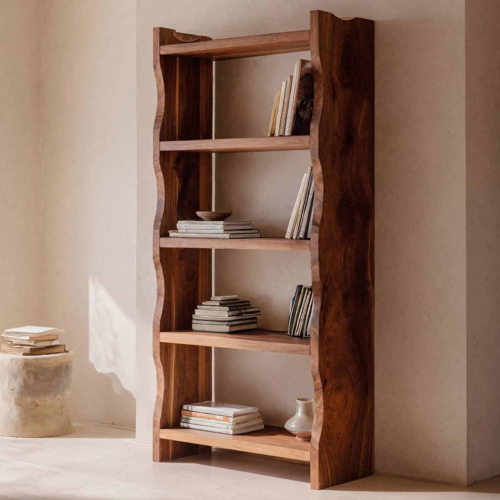Modern Vertical Bookshelf With Natural Grain Design For Living Kitchnce