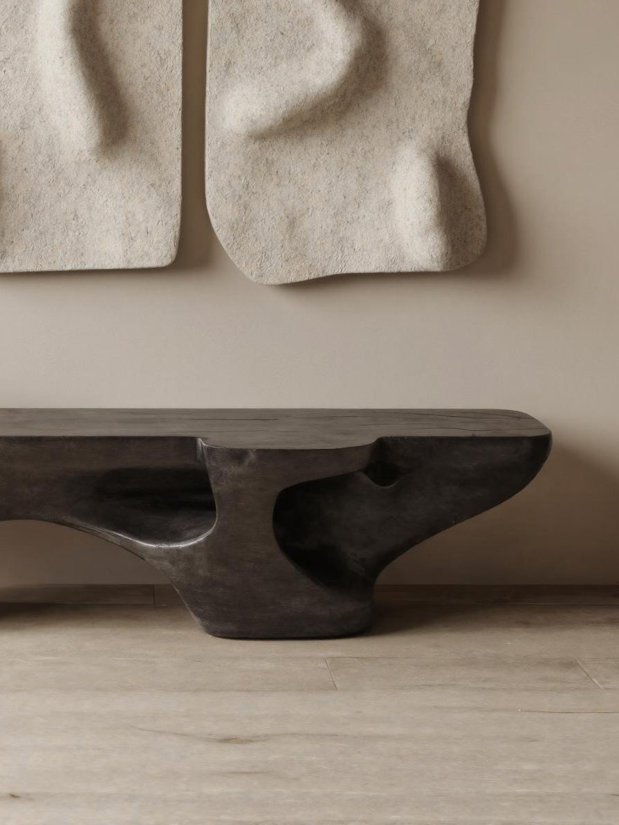 Contemporary Sculptural Bench With Carved Design For Living Room Kitchnce
