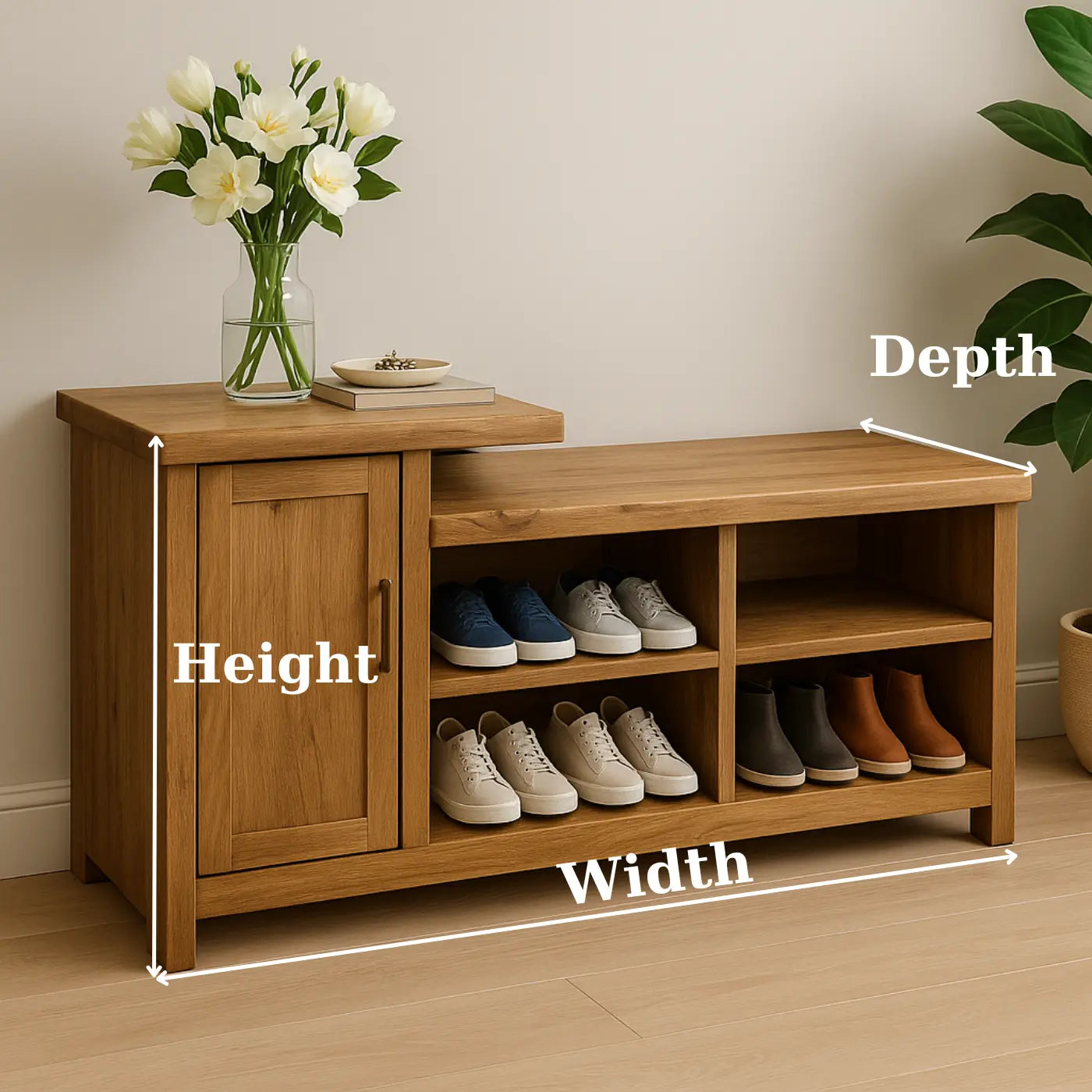 Handcrafted Solid Wood Bench – Entryway Storage, Cabinet & Shoe Cubbies Kitchnce